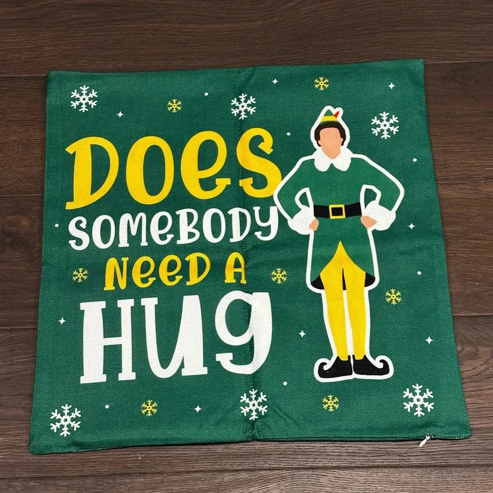 Set of Two Festive Holiday Buddy The Elf Pillow Covers - Green and Black Plaid